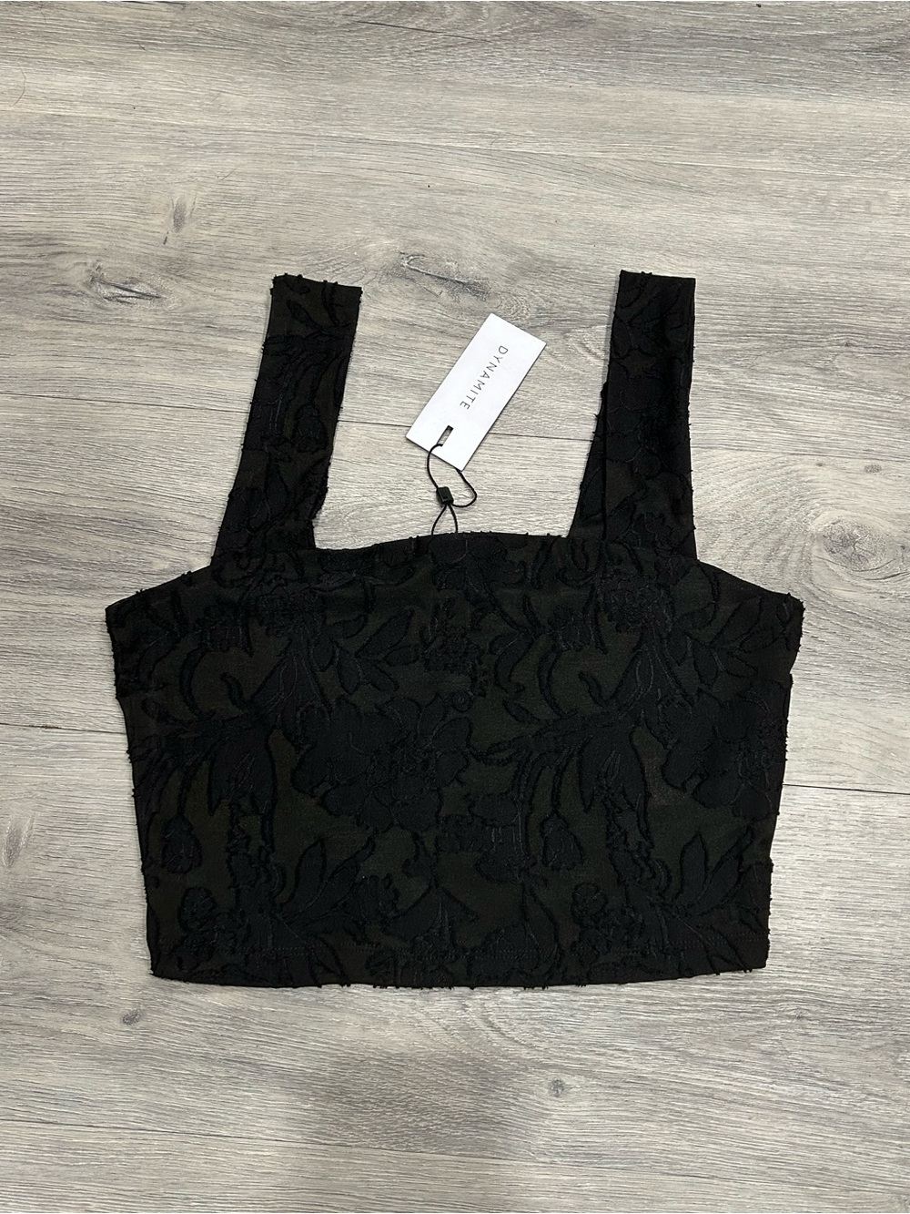 Dynamite Black Sheer Floral Square Crop Tank